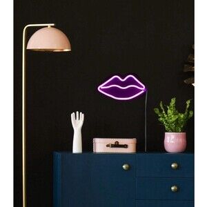 SALE-Love And Cupcakes 10.5" Neon Style LED Hot Pink Lips Wall Sign New In Box